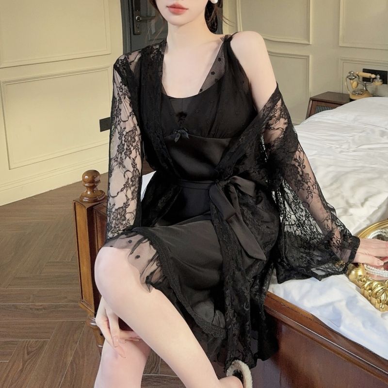 Robe Silk Women - 2025 Summer 2PCS Sexy Lace Lingerie