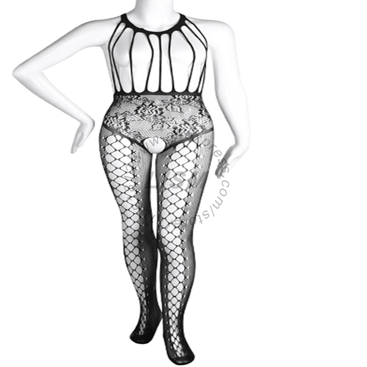 Bodystocking Fishnet - LISM Sexy Halter Cutout Open Bust