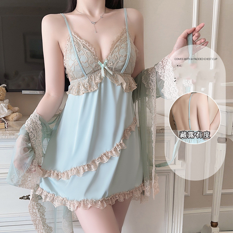Sexy Lace Twinset Robe Set Nig - Robe Silk Women 评论和价格