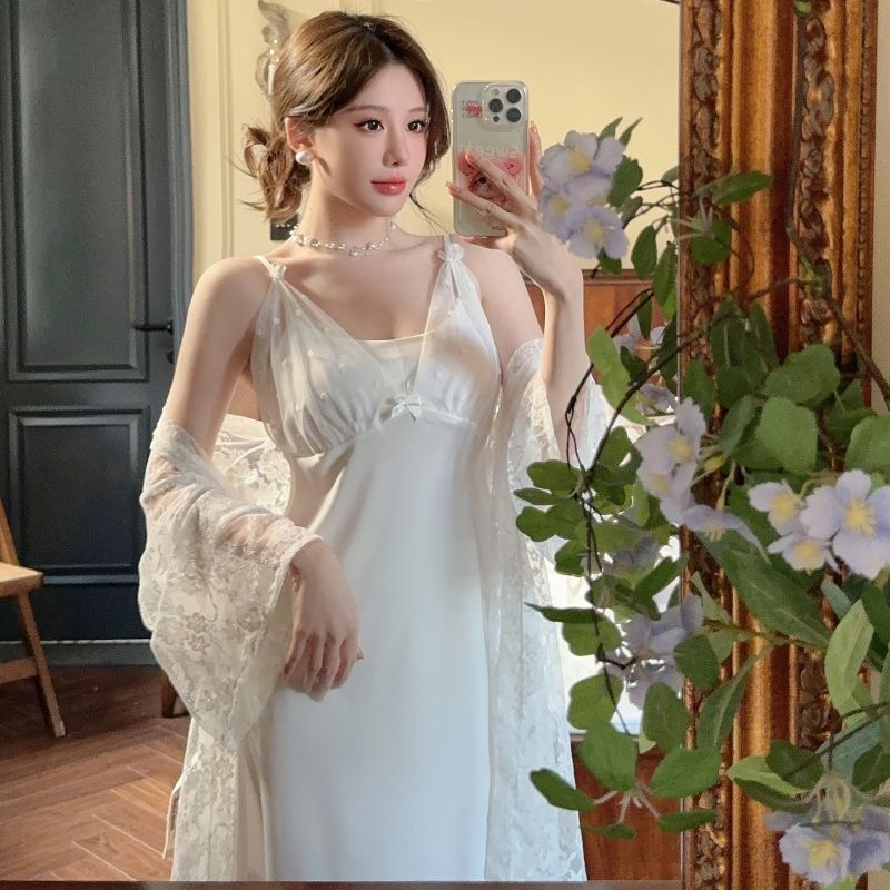 2025 Summer 2PCS Sexy Lace Lin - Robe Silk Women 评论和价格