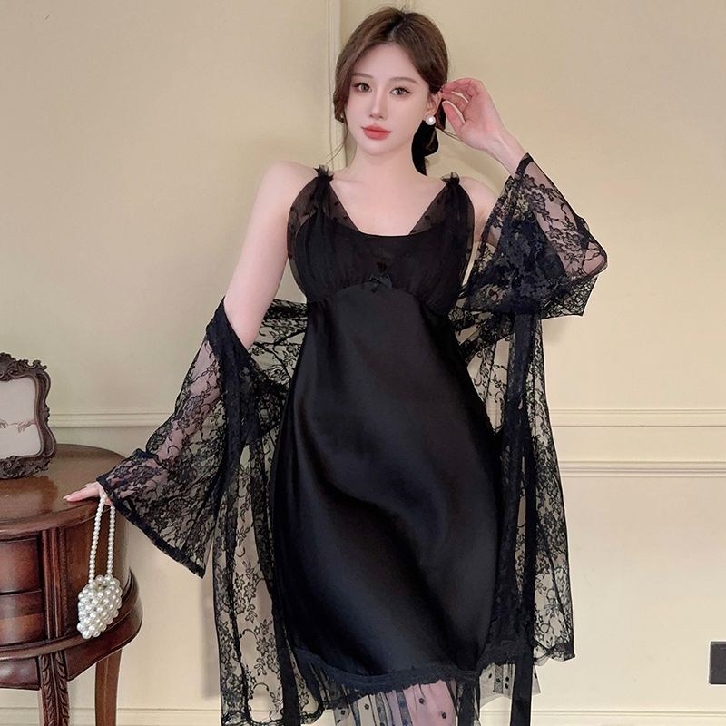 2025 Summer 2PCS Sexy Lace Lin - Robe Silk Women 评论和价格