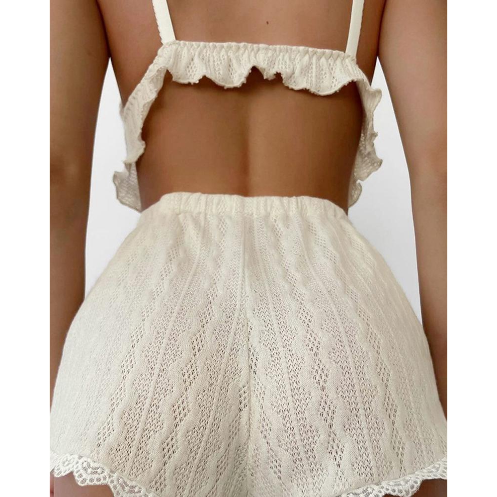 Lace Trim Ruffle Hem Cable Tex - Cami Top Lace 评论和价格