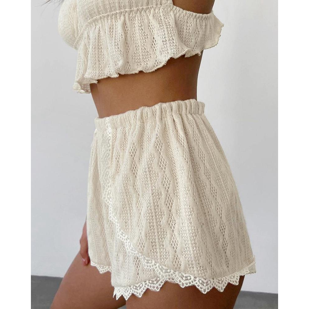 Lace Trim Ruffle Hem Cable Tex - Cami Top Lace 评论和价格